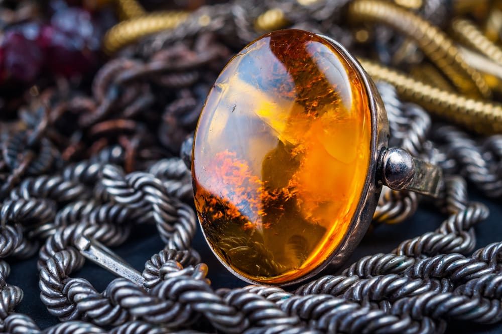 amber ring in sterling silver