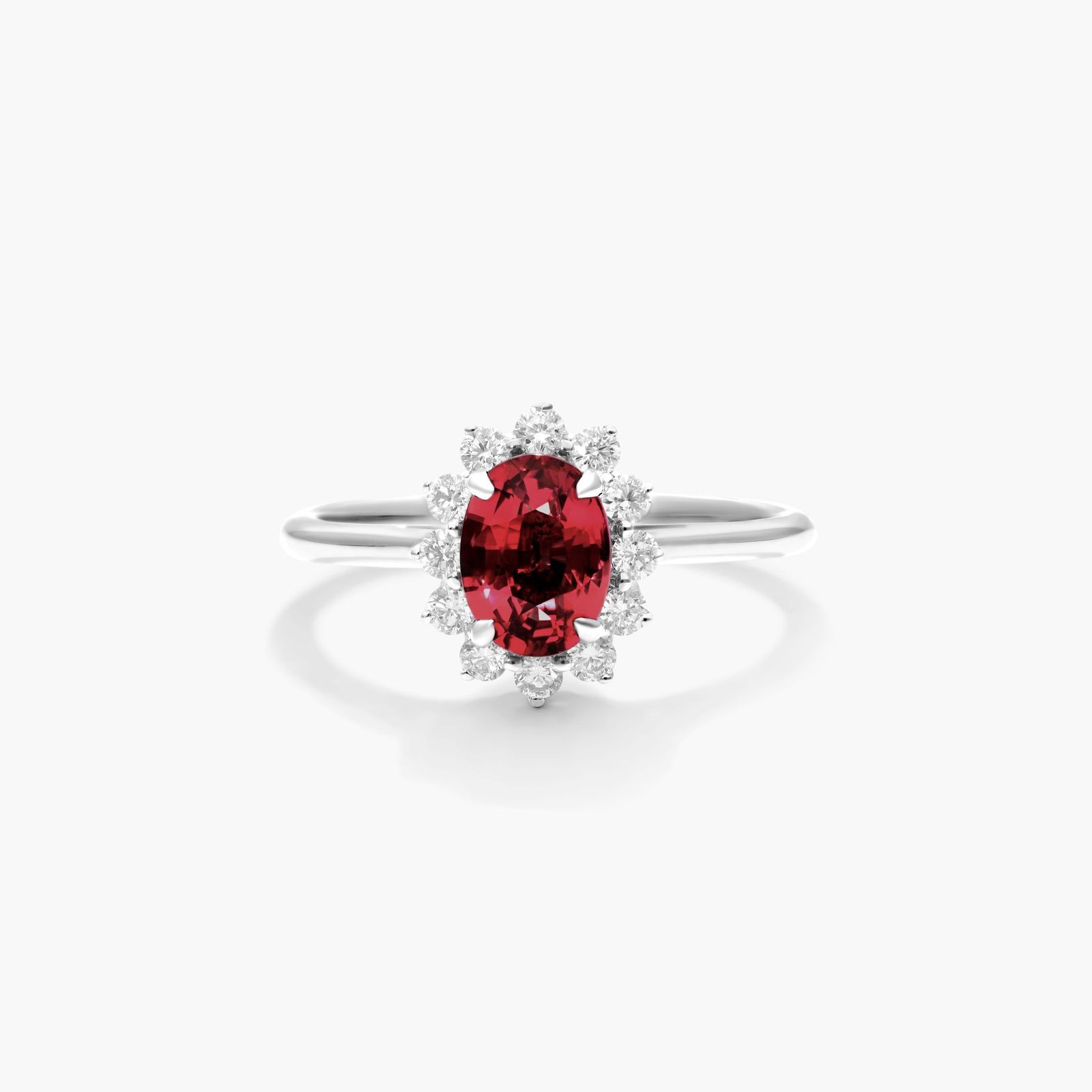 18K White Gold Oval Halo Ruby And Diamond Ring