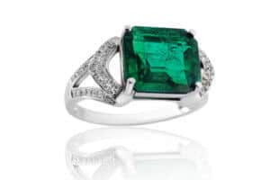 white gold with emerald