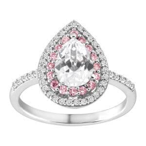 Pear-shaped engagement ring with double halo