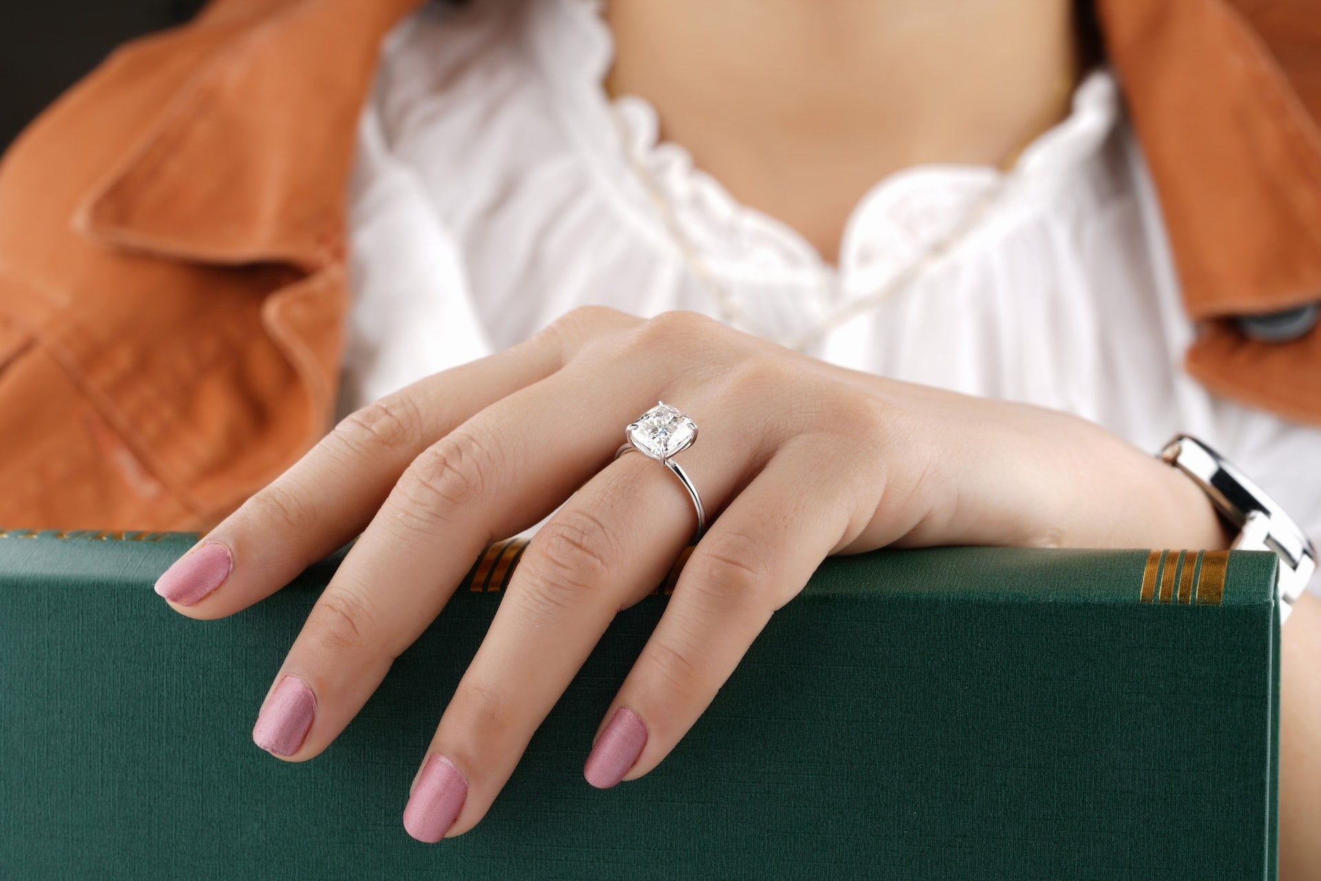 Woman wearing cubic zirconia ring