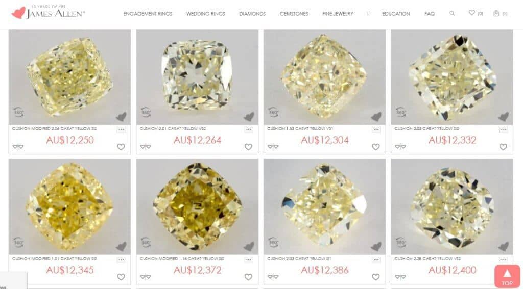 Yellow diamond pricr range from James Allen