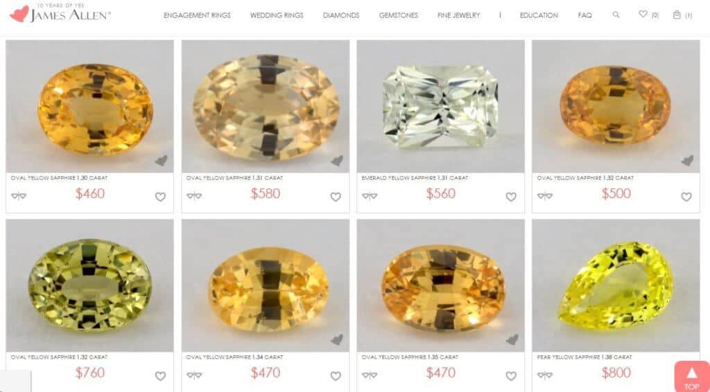 Yellow sapphire price range from James Allen