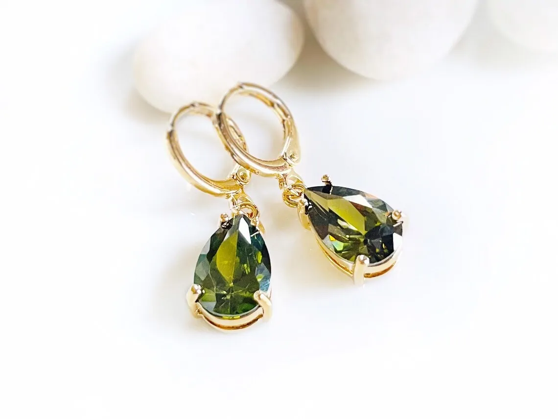 Peridot teardrop dangle earrings