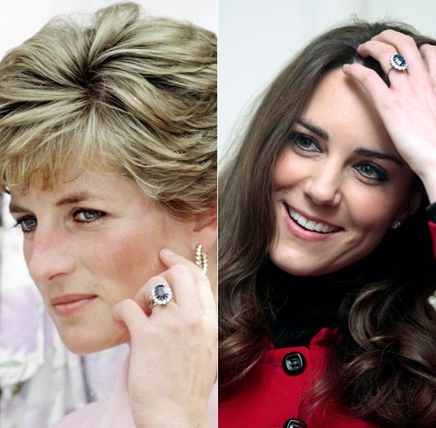 Kate Middleton and Diana Princess of Wales with their sapphire ring