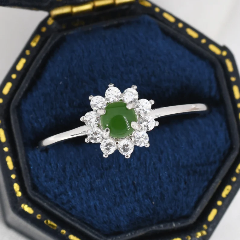 Genuine Jade Stone Halo Ring