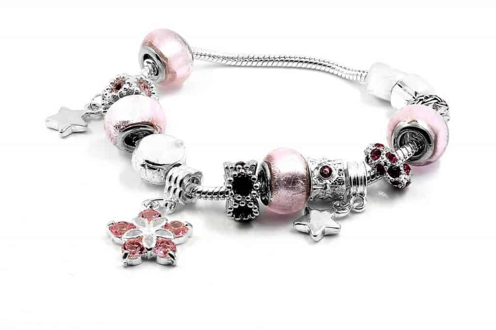 sterling silver with pink charms bracelet