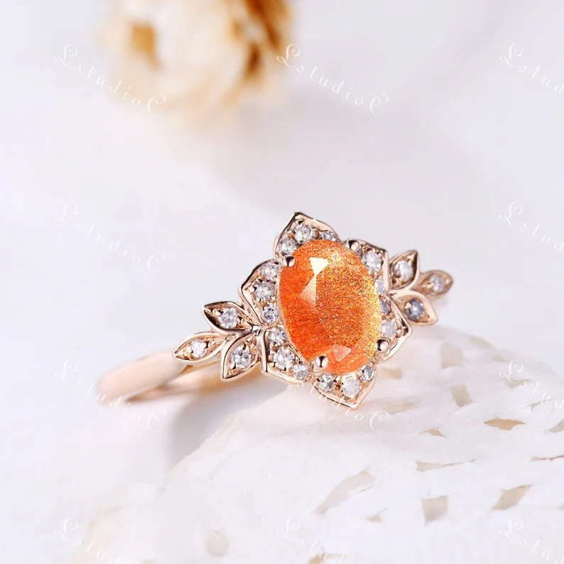 Oval Cut Sunstone Engagement Ring
