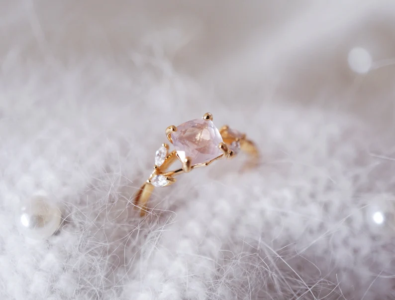 Natural Rose Quartz Ring - 18K Gold Vermeil Ring