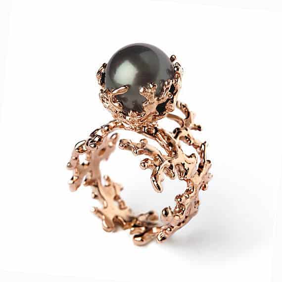 Black pearl engagement ring