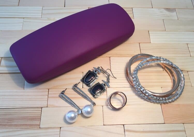 jewelry in eyeglass case for safe packing