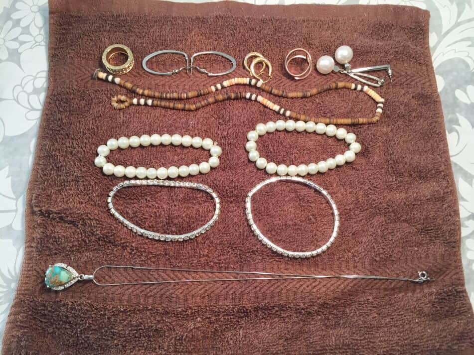 jewelry on towel to pack your jewelry