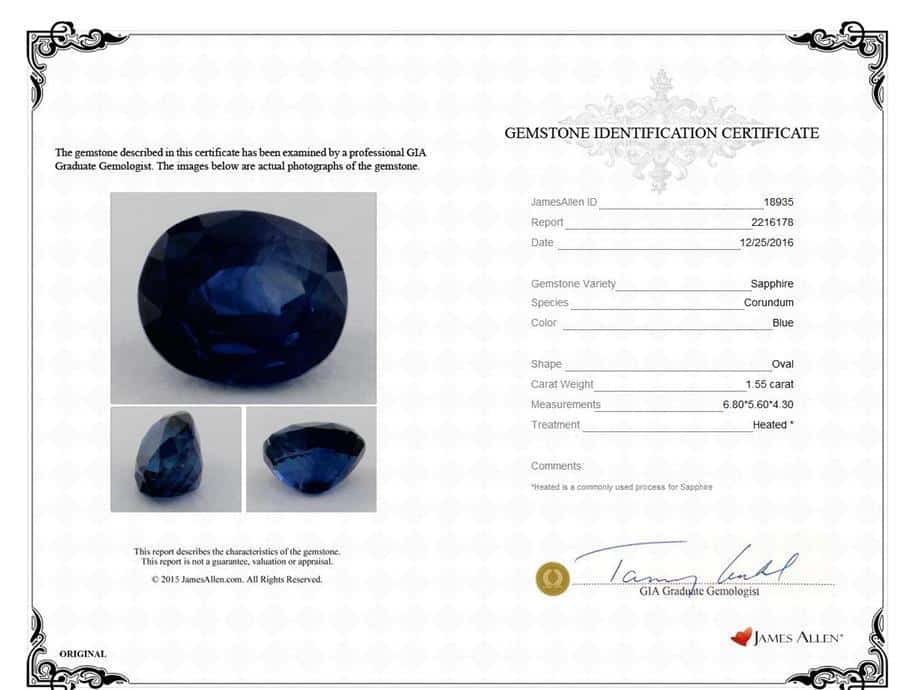 sapphire certificate of authenticity