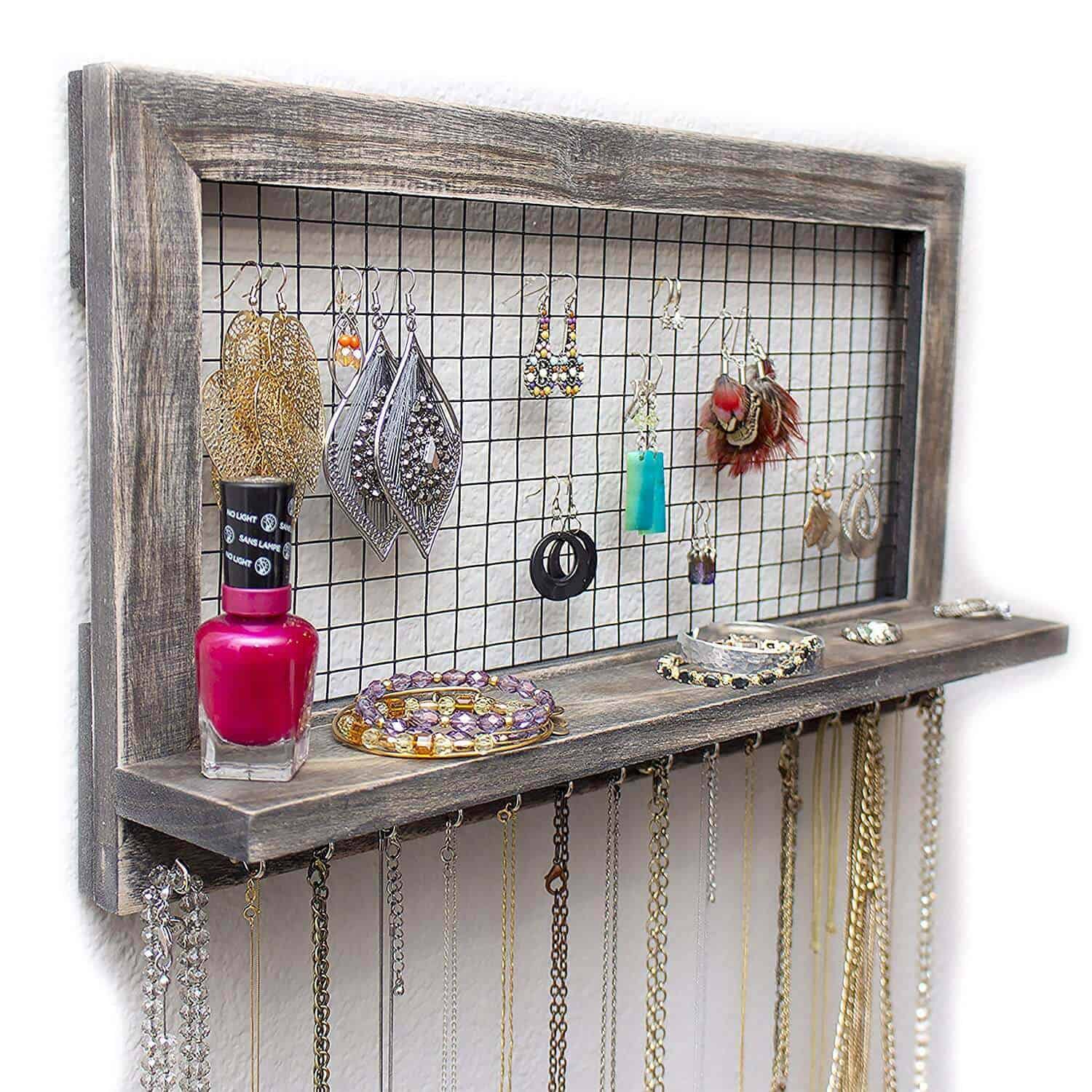 wooden wall mount jewelry box