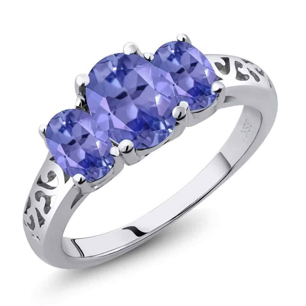 Blue Tanzanite 3 stone ring