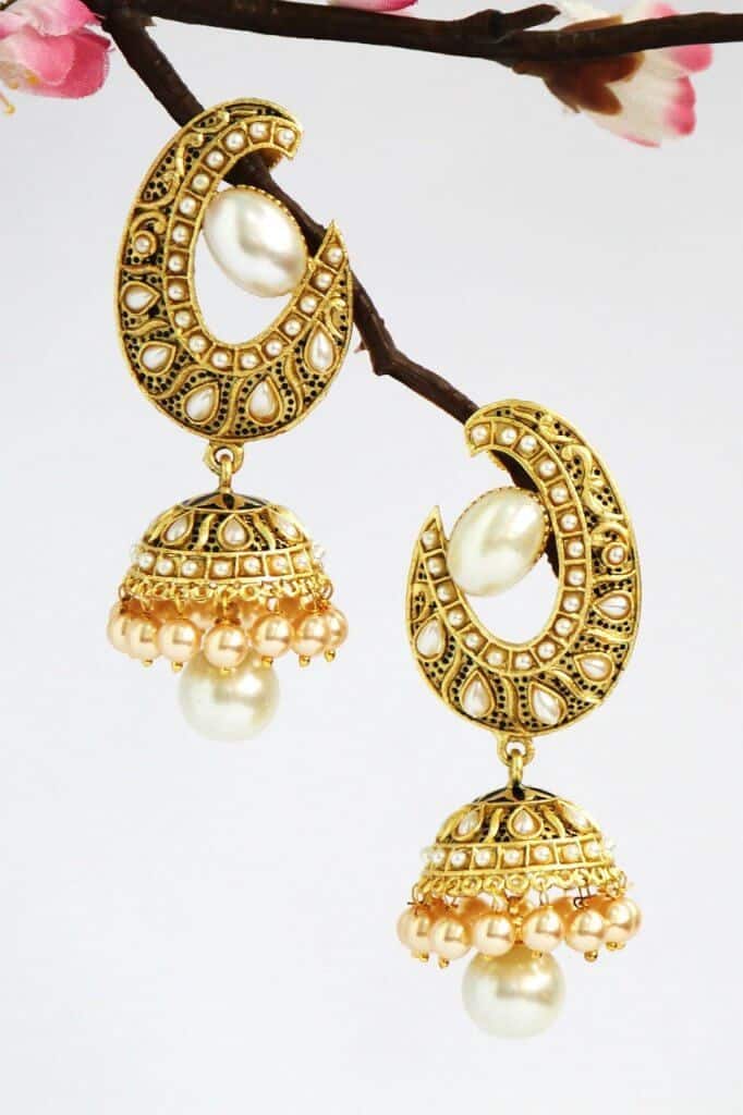 Brass and pearl earrings
