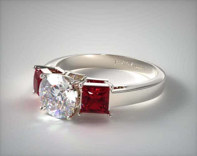 diamond ruby three stone engagement ring