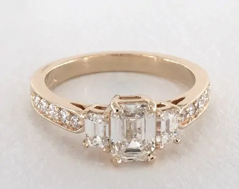 three stone halo setting engagement ring