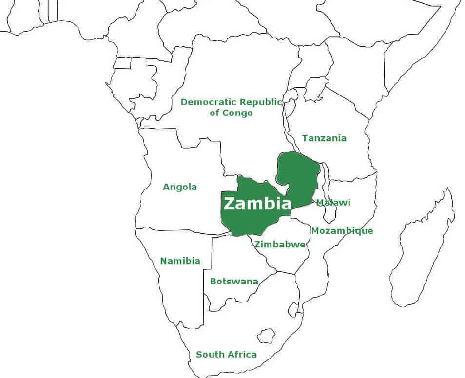 Zambia on map