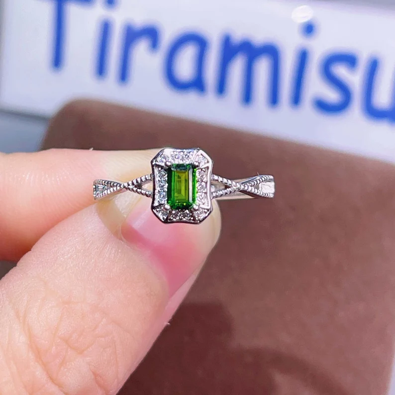 Dainty Green Diopside Ring