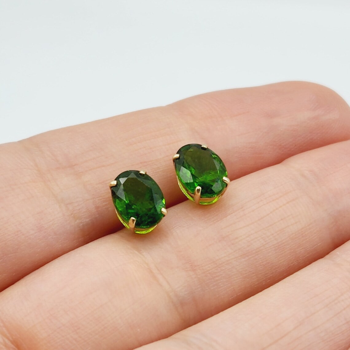 Gold Chrome Diopside Stud Earrings