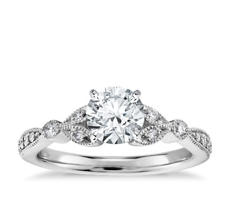 Milgrain diamond in white gold engagement ring