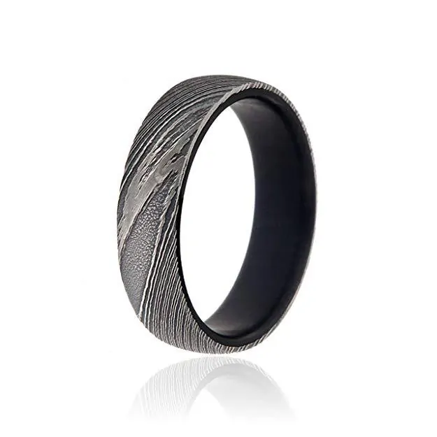 Black damascus steel wedding band