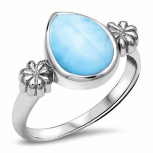 Blue larimar gemstone ring