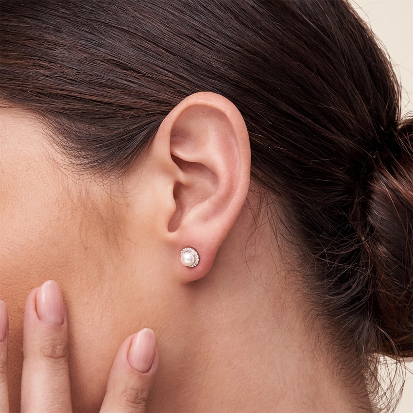 Freshwater Cultured Pearl Halo Diamond Earrings