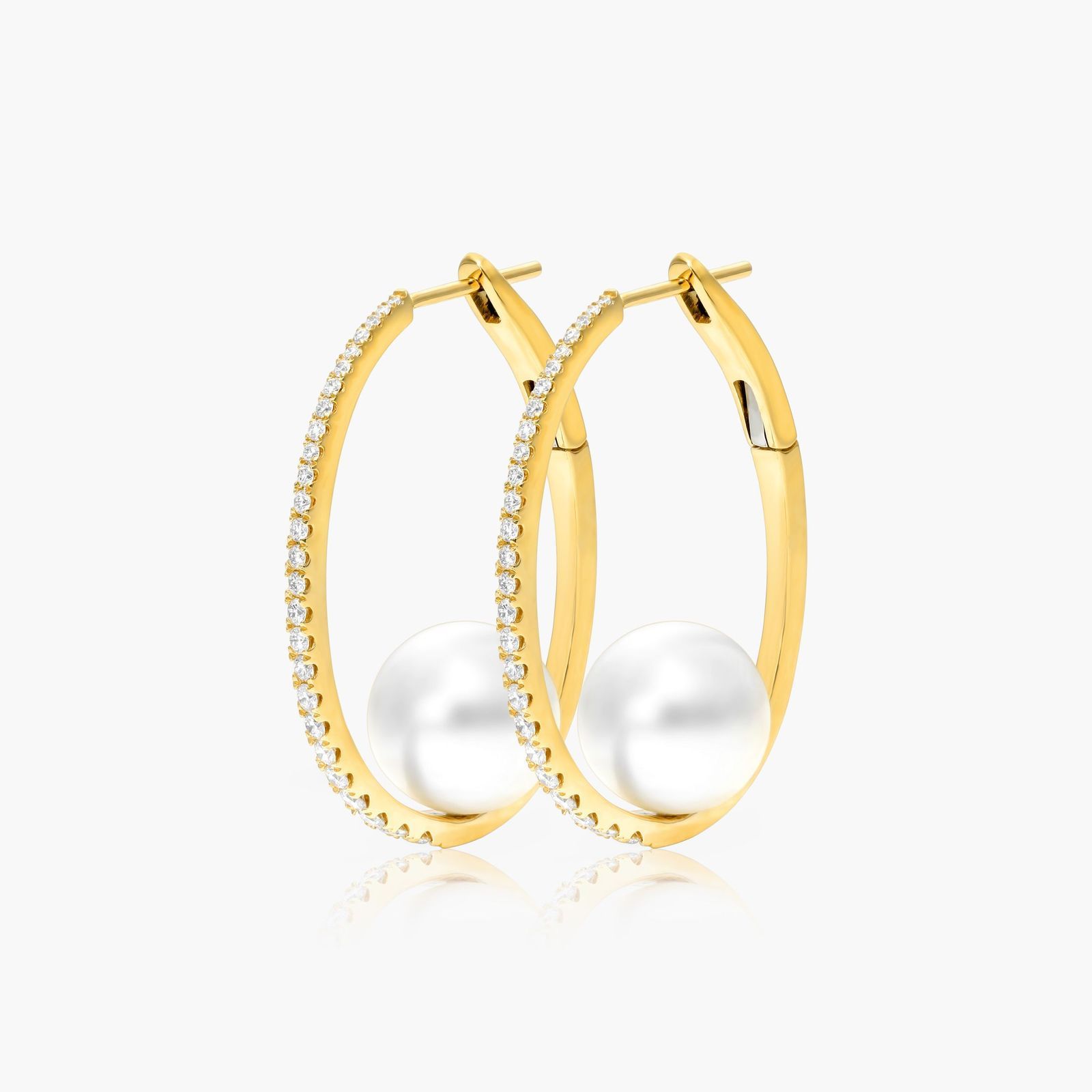 18K Yellow Gold South Sea Cultured Pearl And Diamond Hoop Earrings