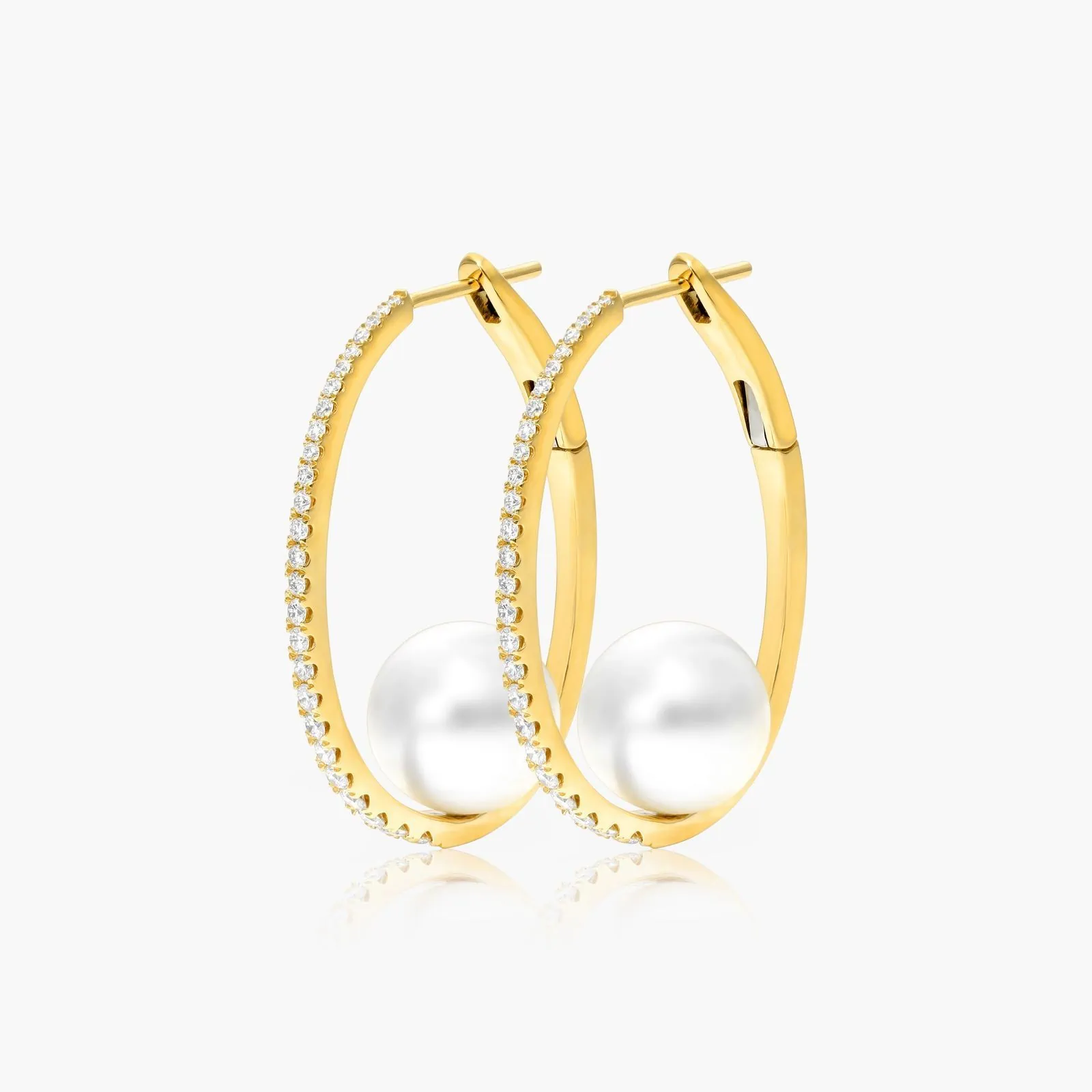 18K Yellow Gold South Sea Cultured Pearl And Diamond Hoop Earrings