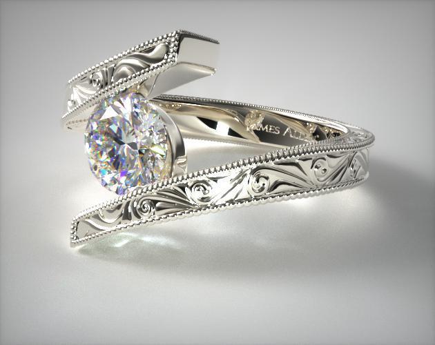 hand engraved diamond engagement ring