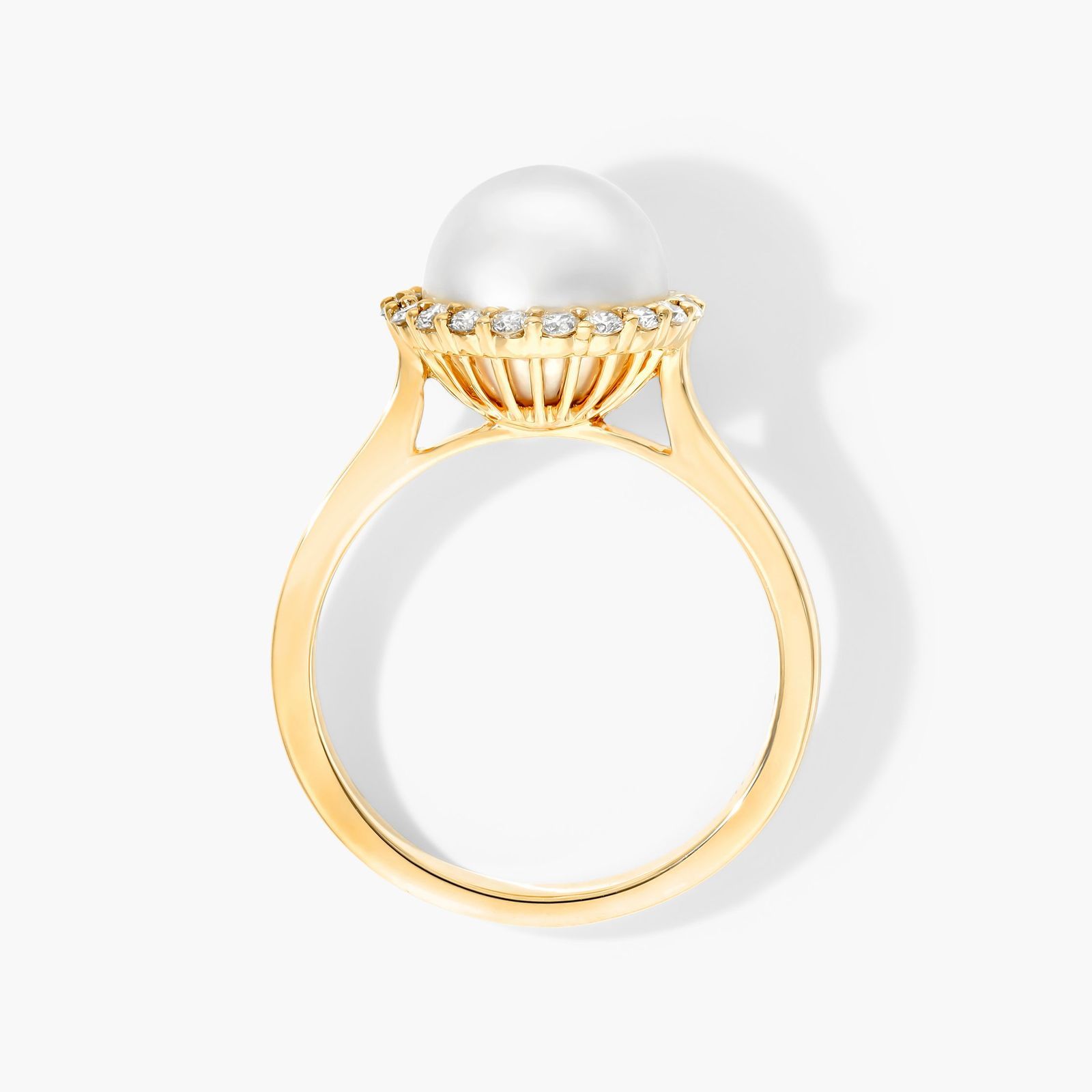 Gold Akoya Cultured Pearl Diamond Halo Ring