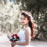 bride with flower headdress