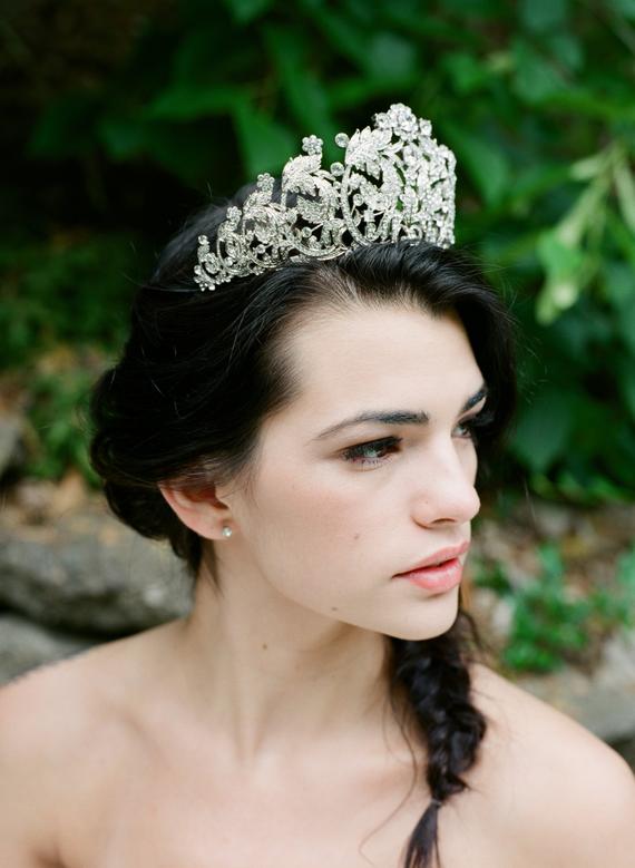 regal tiara on bride's head