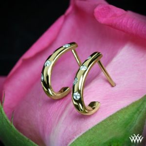 mini yellow gold diamond hoop earrings