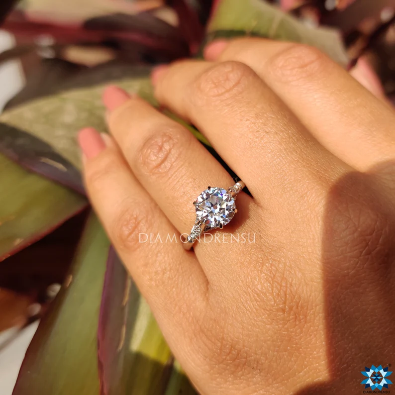 Old European Cut Colorless Moissanite Engagement Ring