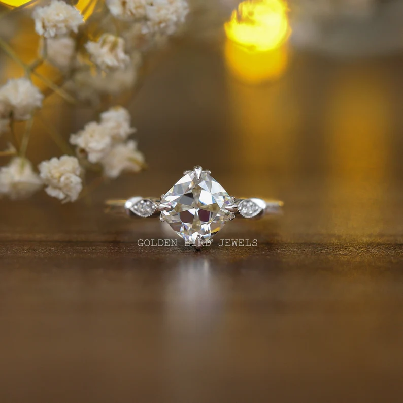 Old Mine Cushion Cut Moissanite Engagement Ring