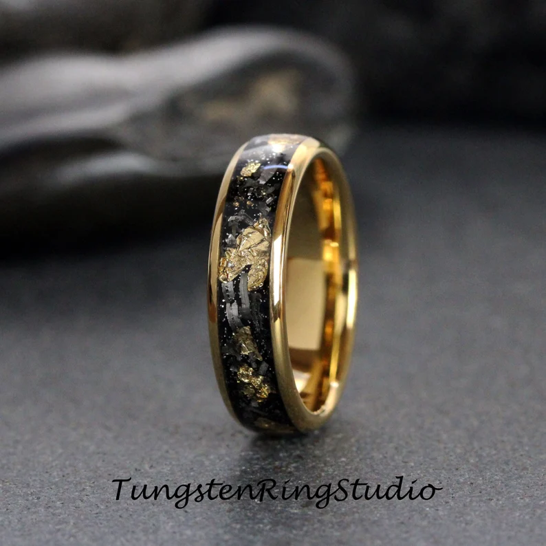 Polished Gold Leaf Meteorite Ring
