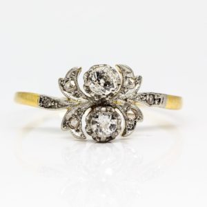 art nouveau engagement ring with old mine cut diamond