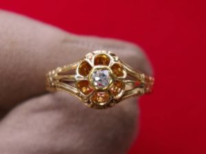 Goergian old mine cut diamond engagement ring