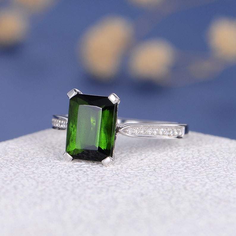 green tourmaline engagement ring
