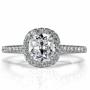 old mine cut diamond halo setting engagement ring