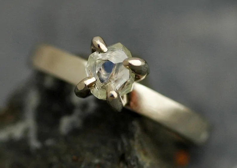 Raw diamond engagement ring