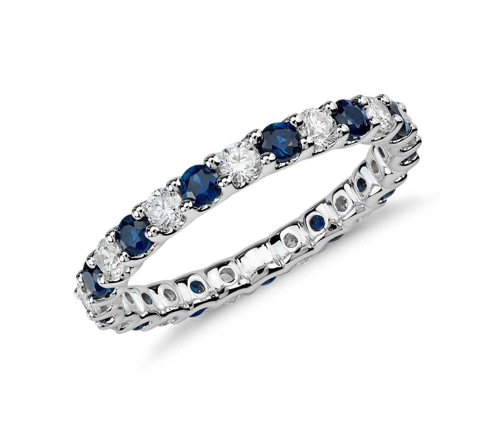 Blue sapphire and diamond eternity ring