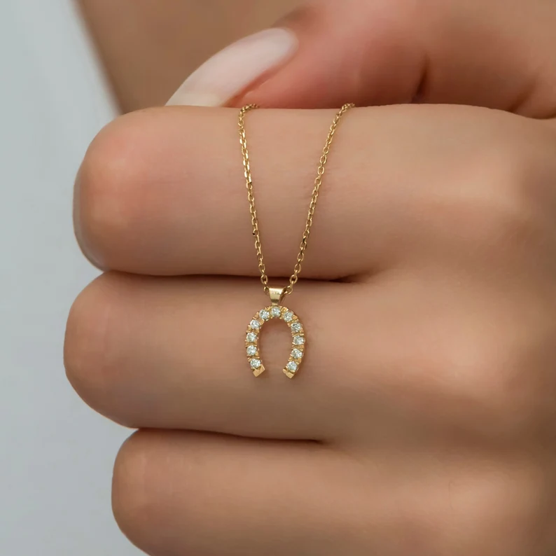 14K Gold Diamond Horseshoe Necklace