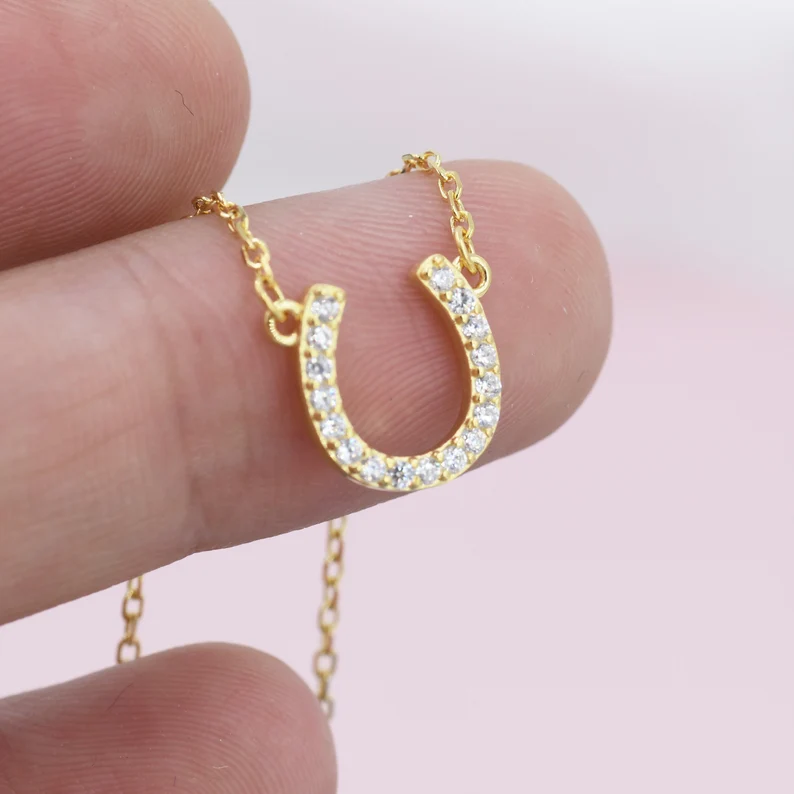 Tiny CZ Horseshoe Necklace in Sterling Silver