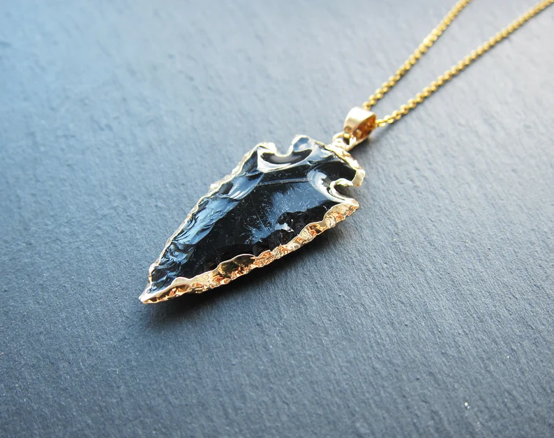 Black obsidian necklace Arrowhead