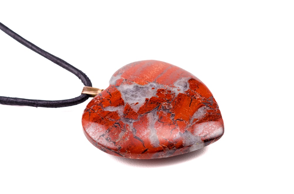 Red jasper stone heart shape with leather string