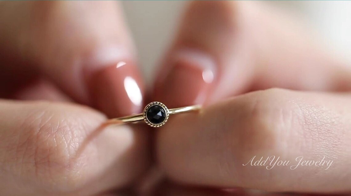 Round Black Obsidian Gold ring